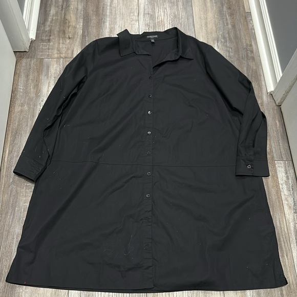 EILEEN FISHER ORGANIC COTTON STRETCH LAWN SHIRT DRESS - BLACK - PLUS SIZE 2X - Picture 5 of 5